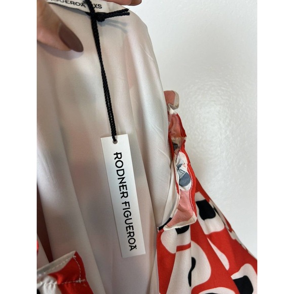 NEW Rodner Figueroa Puff Sleeve Dress XS Ruffle Mini Red Dot Geometric Print - Picture 10 of 12